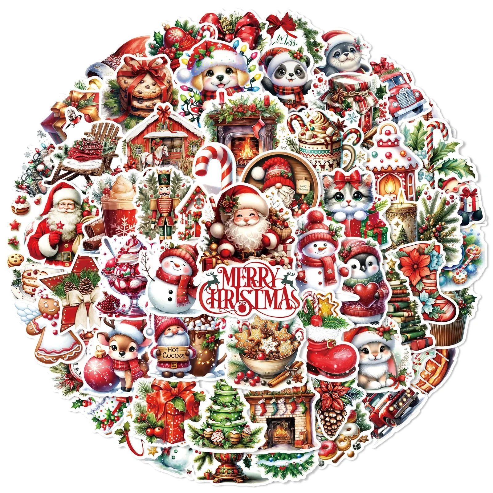 10/60PCS Cute Merry Christmas Festival Cartoon Stickers DIY Decoration Waterproof Skateboard Notebook New Year Graffiti Sticker