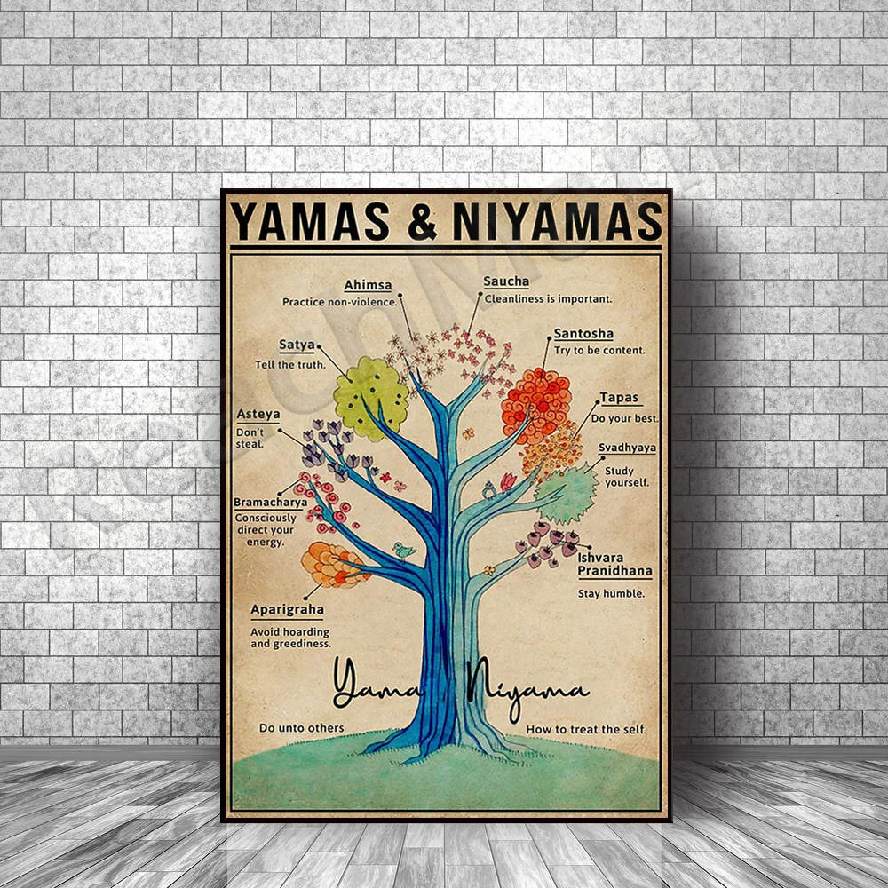 Yamas Niyamas Poster, Yoga Poster, Yoga Knowledge, Chakra Guide, Seven Chakra Knowledge Satin, Meditation Print, Yoga Gift