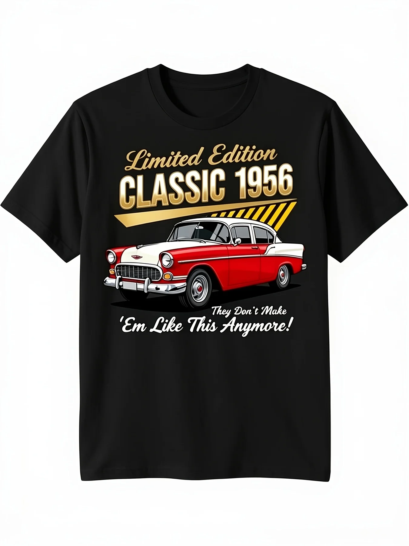 Camiseta de Hombre Edición Limitada con Diseño de Coche Clásico 1956, Estilo Retro Vintage de los Años 50, Roja y Blanca, con Estampado del Año del Modelo 1956, Talla 3X (Grande), Camiseta Conmemorativa del 50 Aniversario para Amantes de los Coches, Camiseta Casual de Manga Corta con Cuello Redondo y Pr