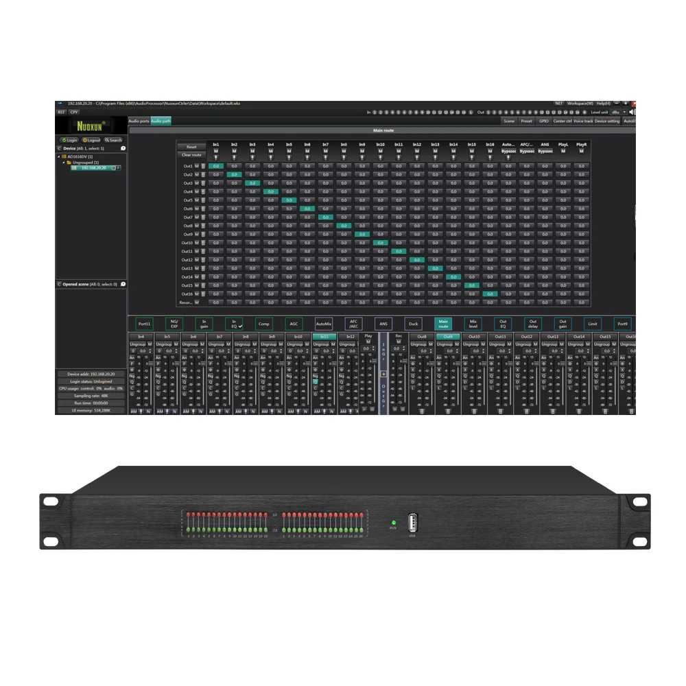 

Профессиональный 16-в и 16-выходной автоматический микшерный матричный микшер DSP аудиопроцессор для конференц-зала