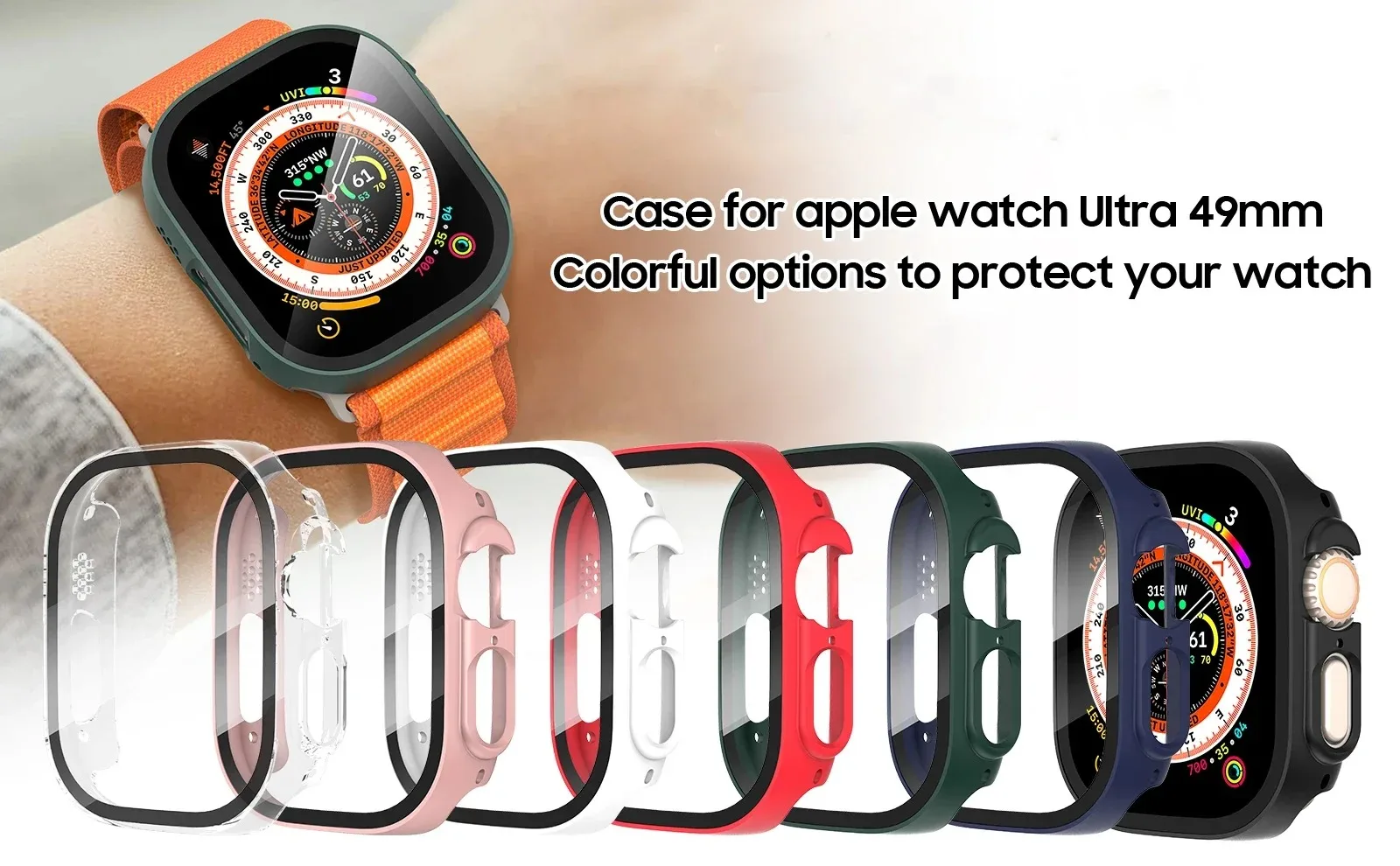 Szkło hartowane HD + etui do Apple Watch Ultra/2 49mm zderzak PC + osłona ekranu iWatch Series Ultra 49mm akcesoria do skorupy — zdjęcie 4