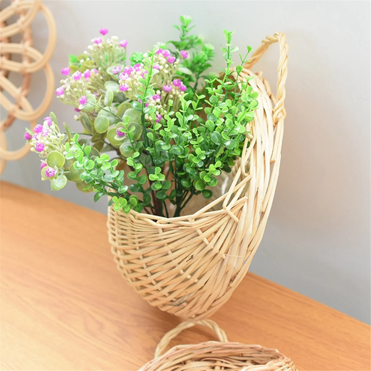 

Hand Made Flower Planter Wall Hanging Wicker Rattam Basket Garden C