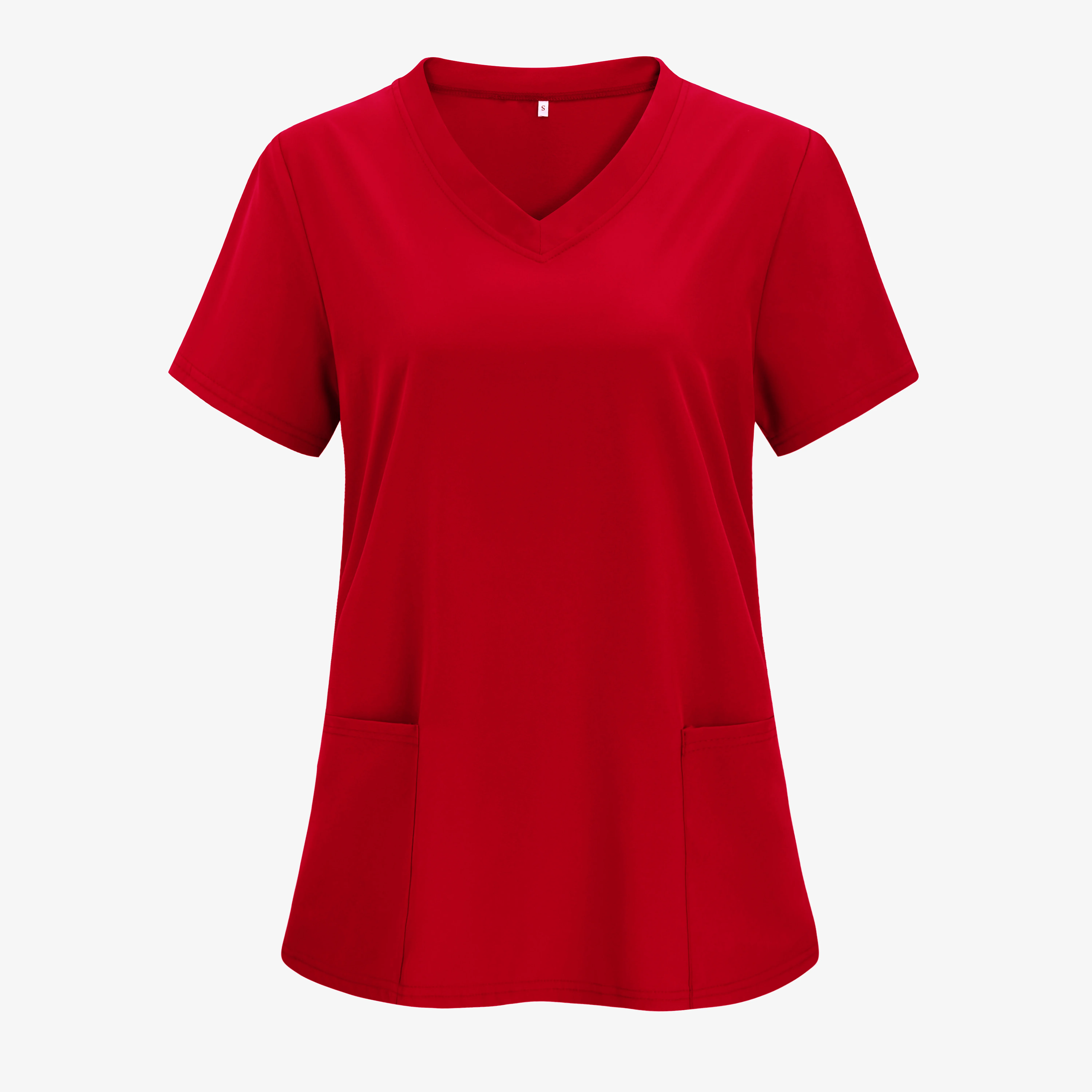 XUANSHOW 1 Stück Gewebte Arbeitskleidung für Frauen, Krankenschwester-Uniform, Langarmhemd mit Tasche vorne, Freizeitoberteil mit kurzen Ärmeln und V-Ausschnitt, Damenbekleidung – Detail 2