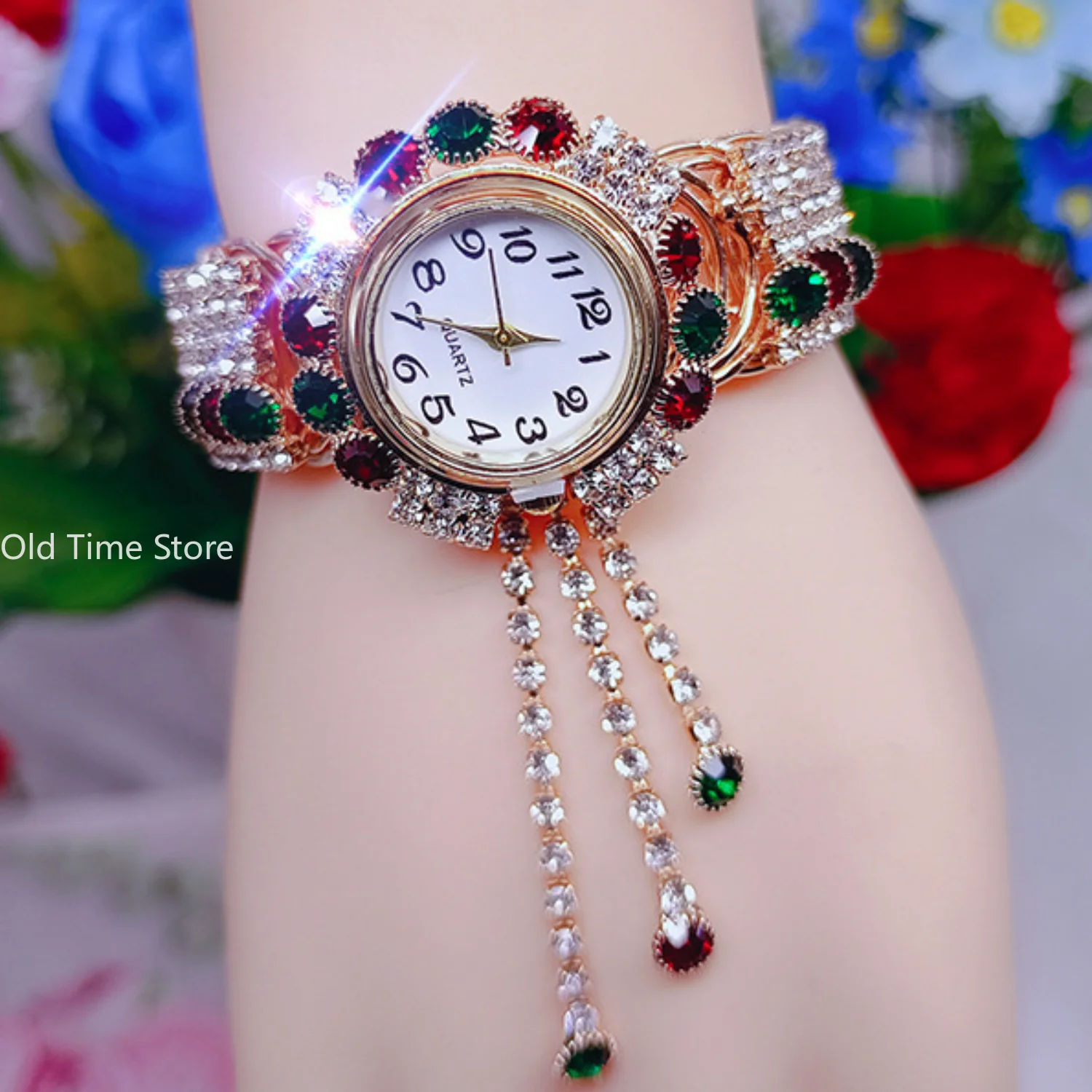 

New Korean version women's diamond embellished quartz watch fashion alloy bracelet watch for women