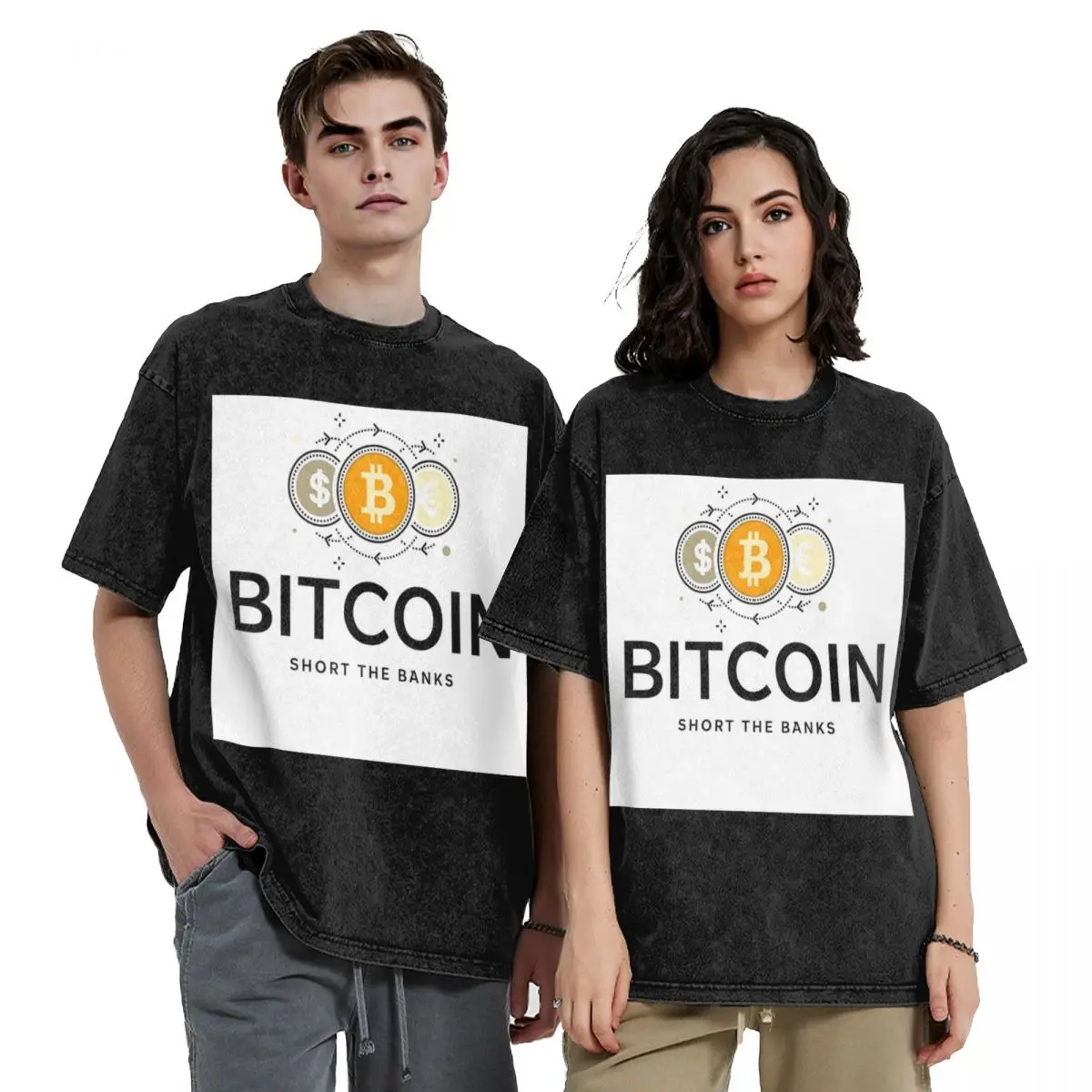 Short The Banks Buy Bitcoin, White Background. Washed T Shirts Harajuku Short Sleeve Hip Hop T-Shirt Tops Tees for Men Women