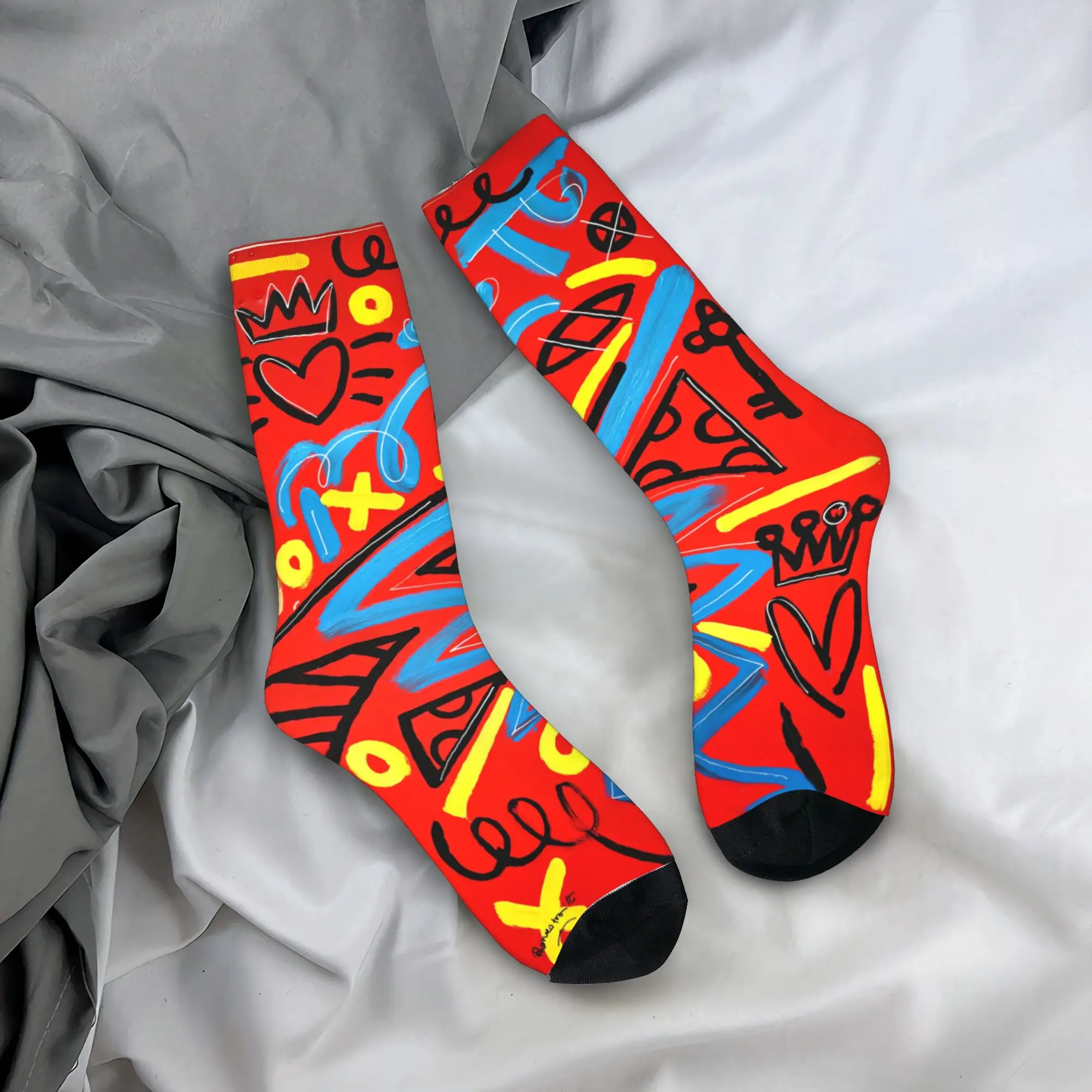 Graffiti Abstract Lines Socks  Design Stockings Non Slip Adults Men Socks Soft Autumn Harajuku Cycling Socks