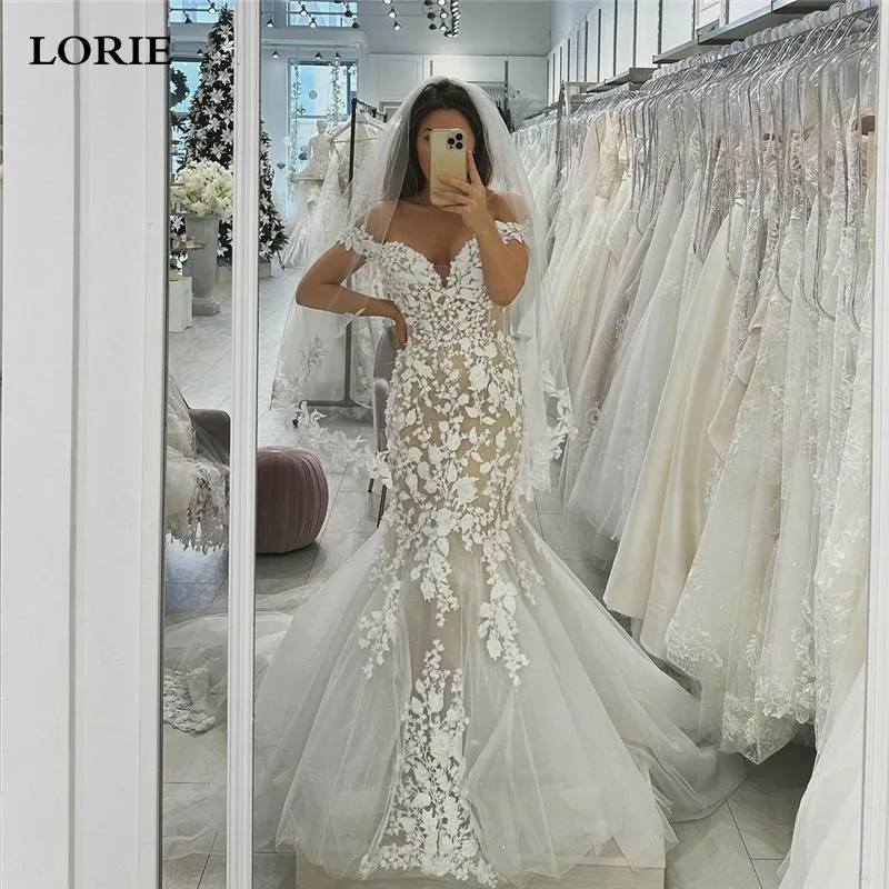 LORIE Ivory Off The Shoulder Lace Mermaid Wedding Dresses Champagne Lining Bride Dress 2024 vestidos de novia Vintage Plus Size