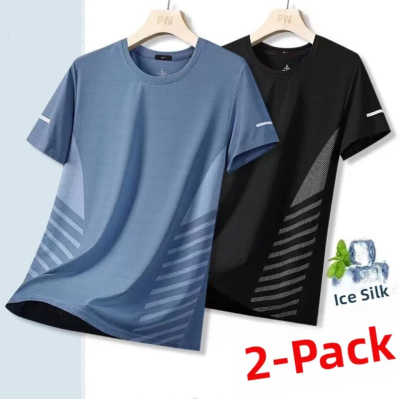 Ice Silk ort Sve T-irt Men's Summer Thin Breathable Me Sport Qui Dry Top Dad Summer Clothes Youth ular Stand...