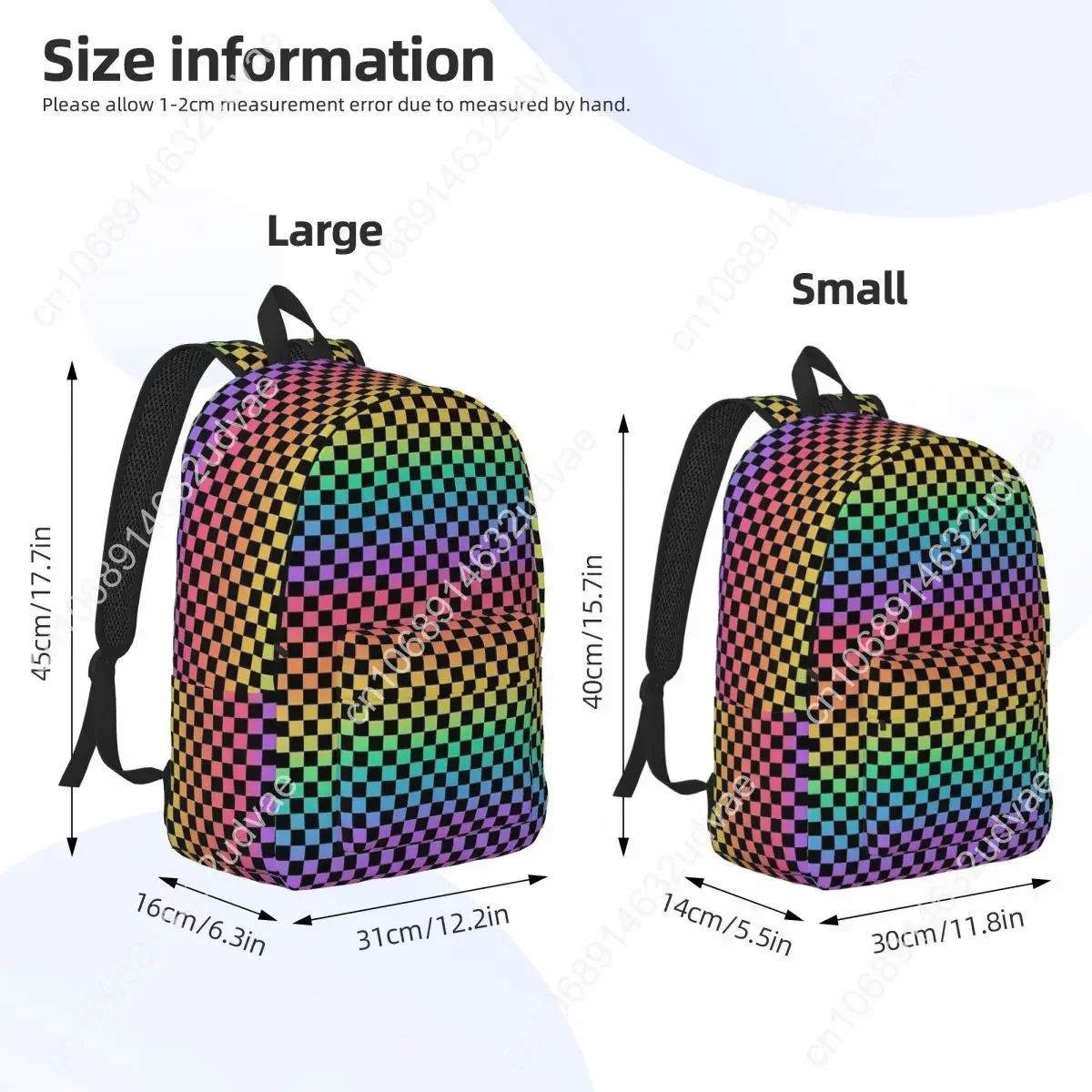 Rainbow And Black Checkerboard Backpack for Men Women Casual High School Work Daypack Neon Colorful College Shoulder Bag Outdoor