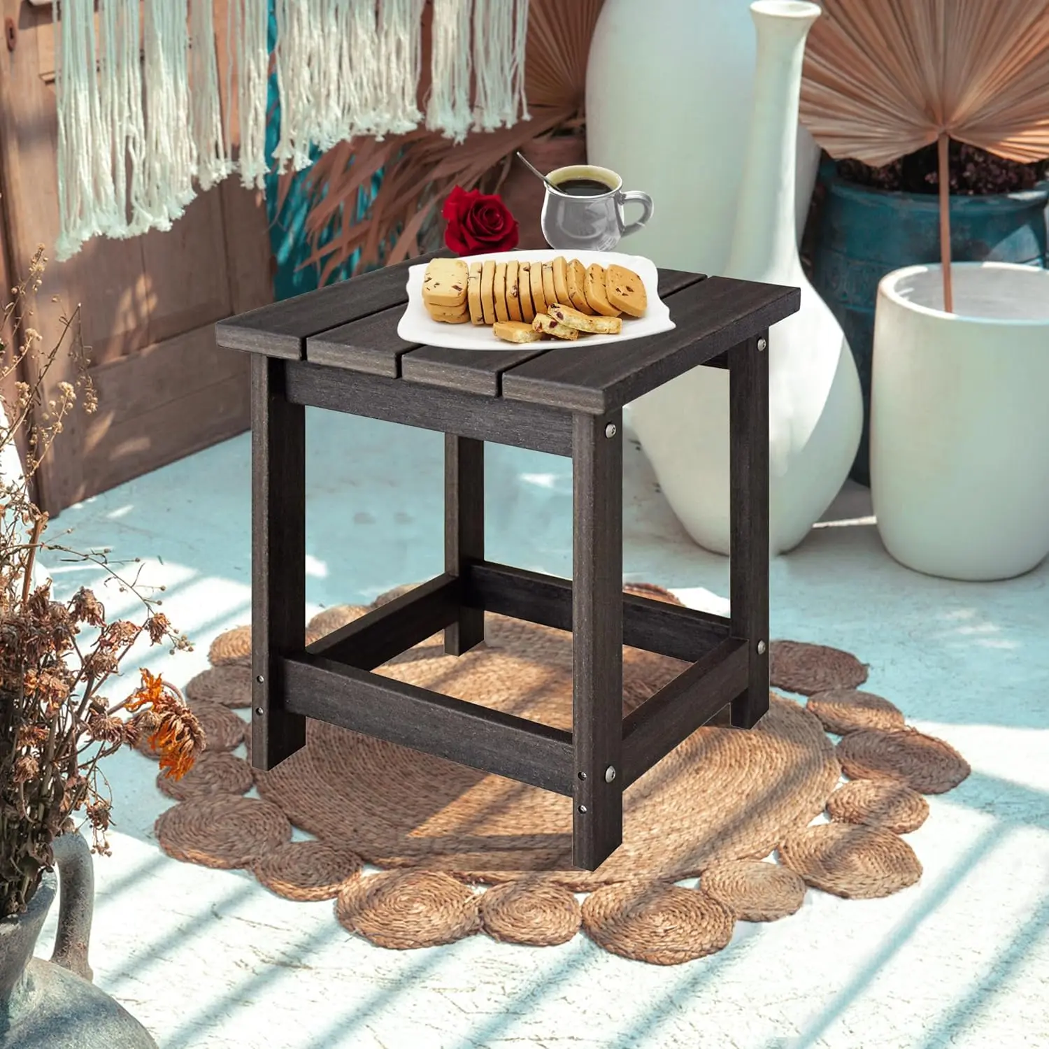 

Adirondack Square Outdoor Side Table, Pool Composite Patio Table,HDPE End Tables for Backyard(Brown Mixture)