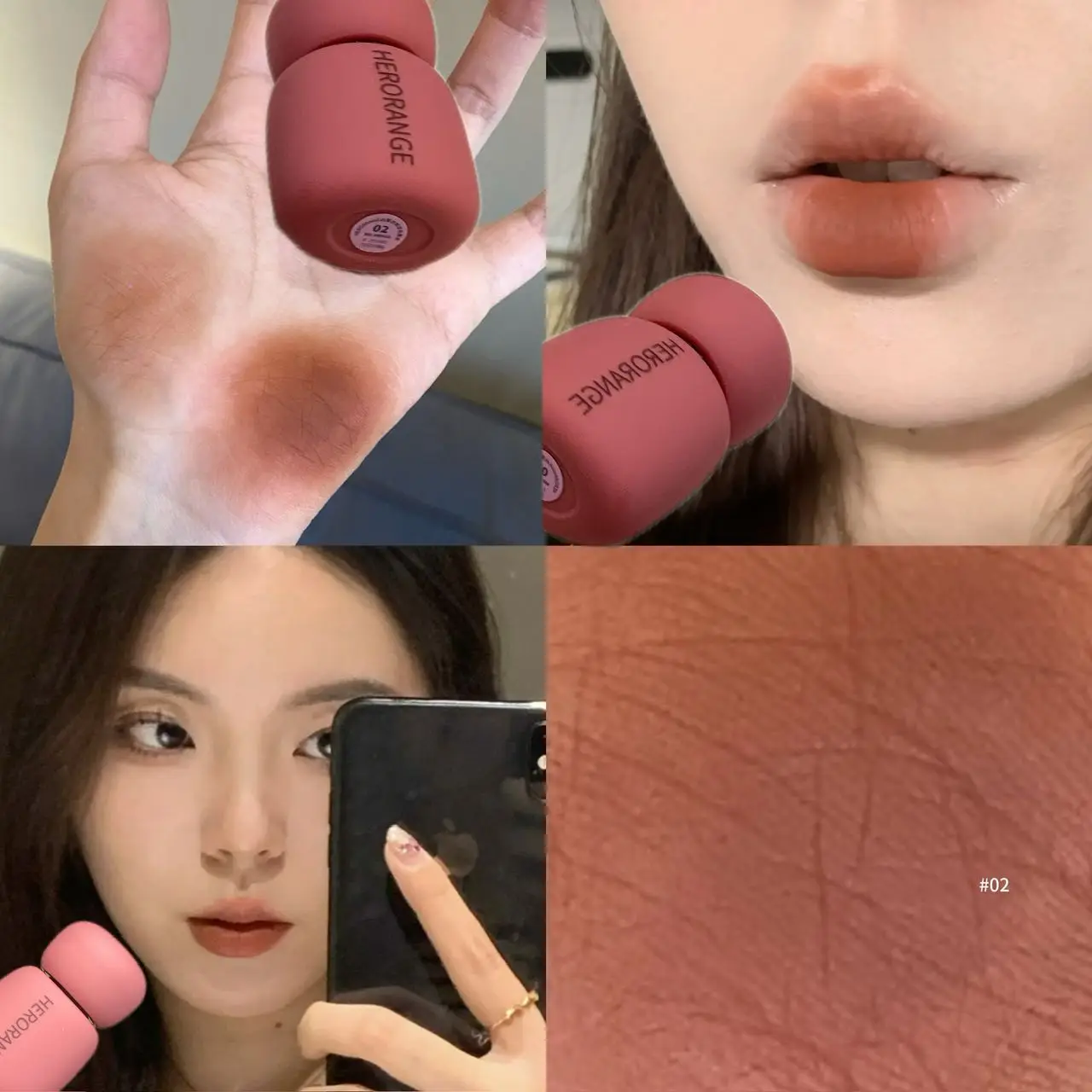 Herorange Velvet Matte Lip Mud Rich Pigment Non Transfer Long Lasting Smooth Non Dry Brighten Skin Daily Use