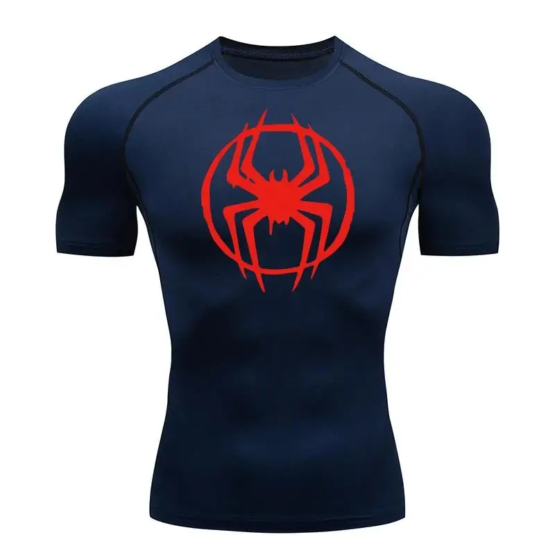 Men's Stylized Red Spider Compression Workout T-Shirt | Quick Dry Muscle Fit Athletic Tee for Gym & Bodybuilding