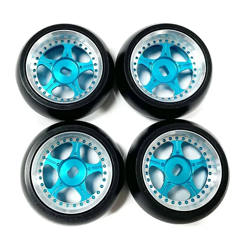 4 Pcs  Rubber Drift Tyre Hard Anodized Wheel Rims for Wltoys K969 K989 P929 1:28 Scale RC Car Replacement Accessory Parts