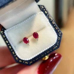 CANNER New Ruby Zircon Ear Studs For Women'S S925 Sterling Silver Piercing Earrings Creative Personality Small Stud Earrings