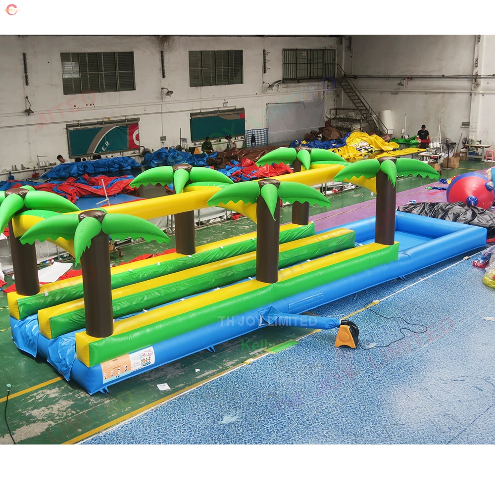 Free Ship 12x3m Palm Tree Inflatable Water Slide with Pool Slip And Slides Slide The City Summer Water Carnival Game