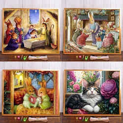 Animal Bunny Cat Printed Canvas Cross Stitch Embroidery Kit Handicraft Handiwork Knitting Needlework Jewelry Sales Promotions