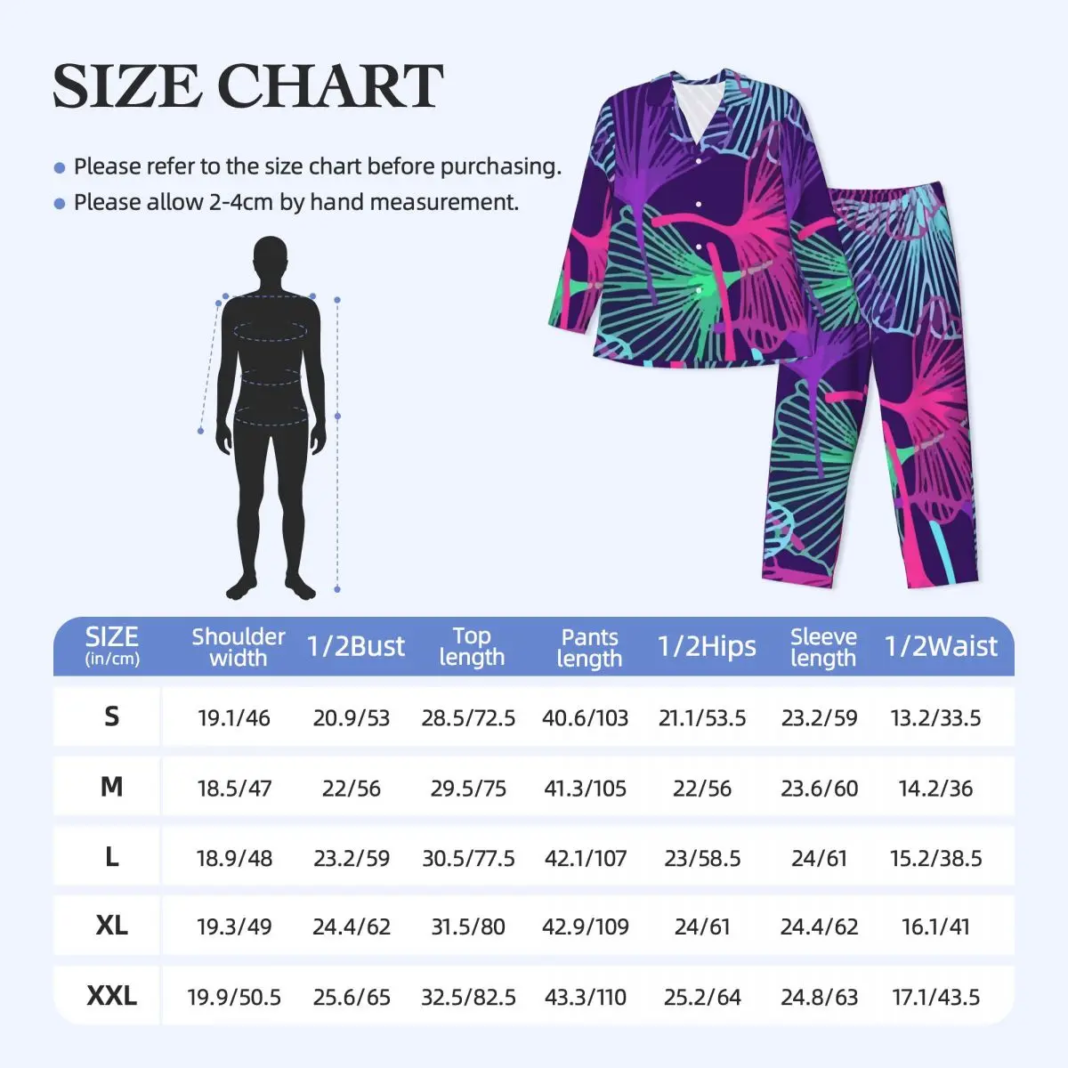 Kolorowa piżama miłorzębu dwuklapowy jesienna tropikalne liście moda nocna męska 2-częściowa Retro Oversize graficzna bielizna nocna