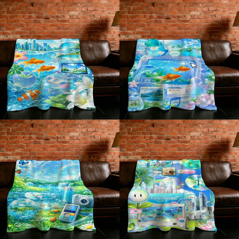 Tropical Preppy Frutiger Aero Blanket Flannel Warm Soft Throw Blanket For Room Sofa Childish Birthday Gifts