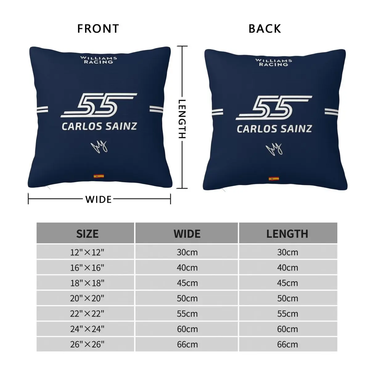 Carlos Sainz Williams Racing Square Pillowcase Polyester Linen Velvet Printed Zip Decorative Sofa Cushion Cover Wholesale 18