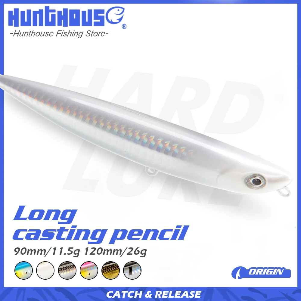 

Hunthouse Surface Pencil Fishing Lure D02 Sparrow Topwater Hard Bait Stickbaits 90/120mm 11.5/26g Top Walkers For Bass Tackle