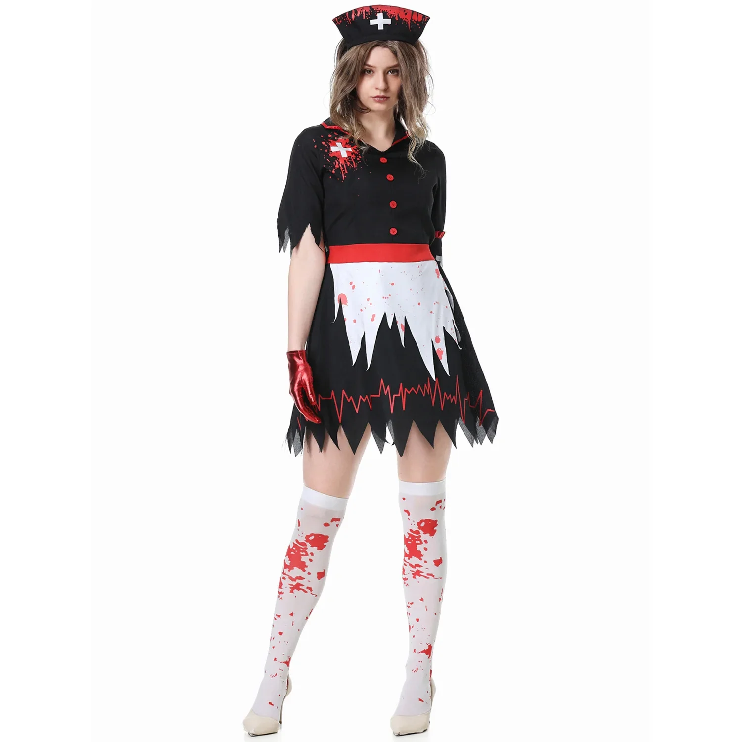 Costume da infermiera horror sanguinante Carnevale Halloween Spaventoso vampiro zombie Cosplay Fancy Party Dress