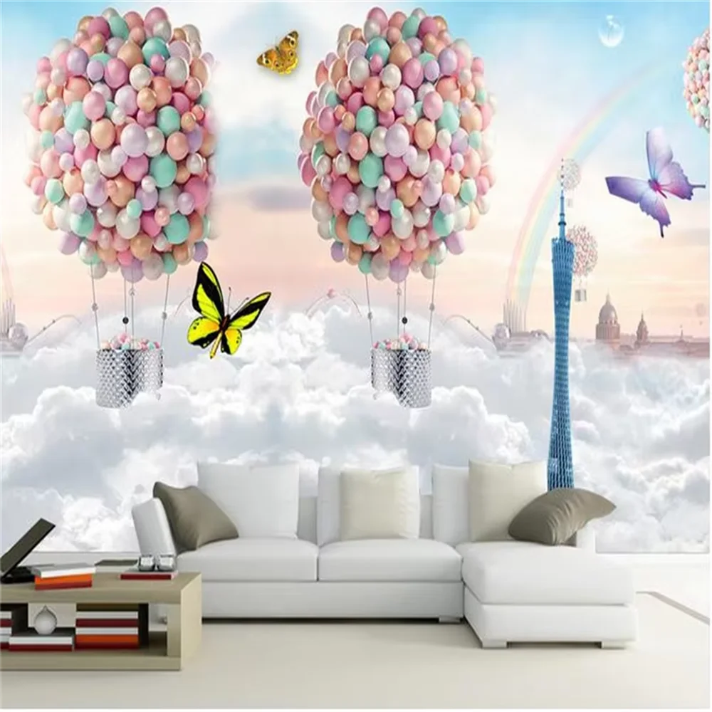 خلفية جدارية مخصصة لغرفة المعيشة إعداد ورق حائط بالونات ملونة يطير حلم صور خلفية للجدران ملصقات ثلاثية الأبعاد