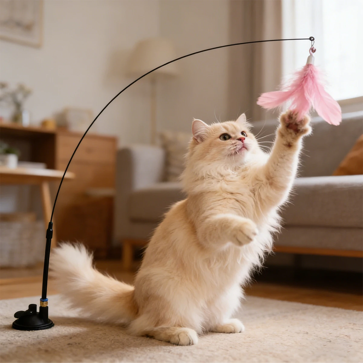 

1 Pc Interactive Cat Teaser Toy Suction Cup Feather Wand For Self-Playing Toy for Indoor Exercise