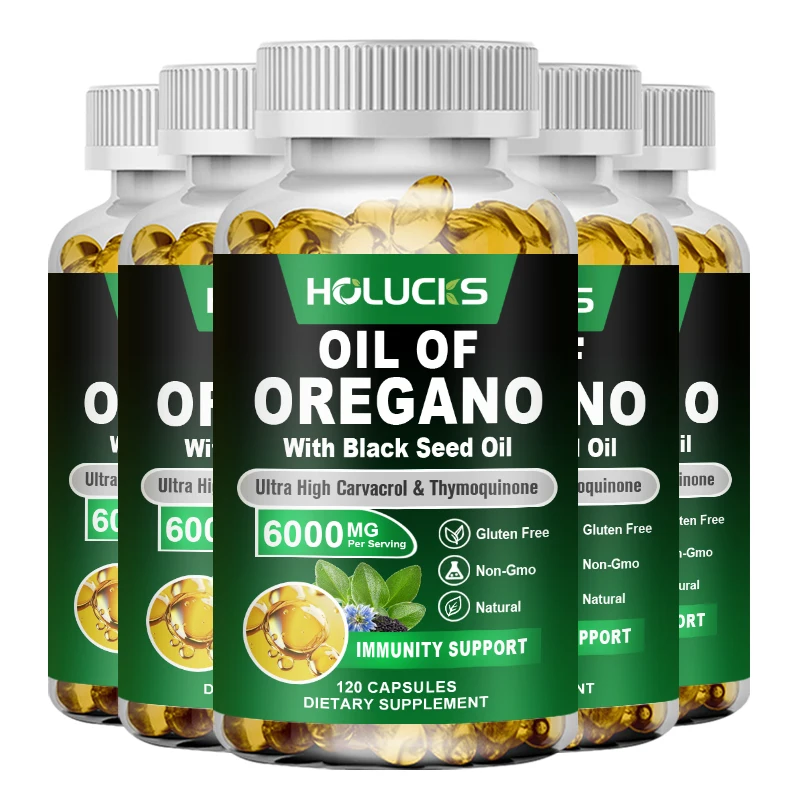 Aceite orgánico de cápsulas blandas de Oregano con aceite de semilla negra: alivia la inflamación del estómago, la salud bucal y aumenta la inmunidad
