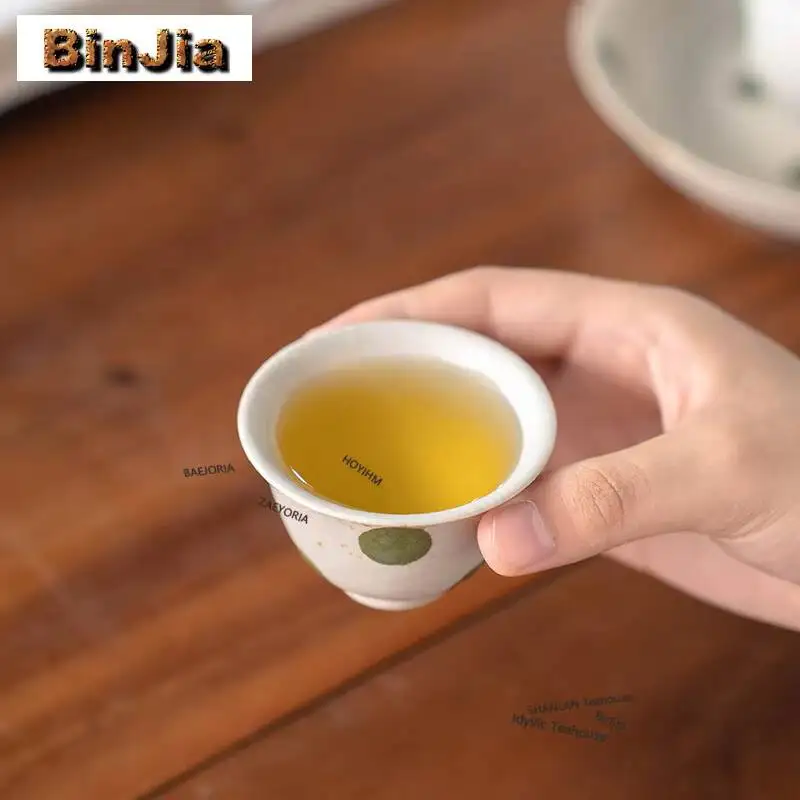 50ml Hand-painted Green Polka Dot Teacup Elegant Tea Bowl Sample Tea Cup Tea-tasting Fragrance Cup Jianzhan Master Cups For Tea