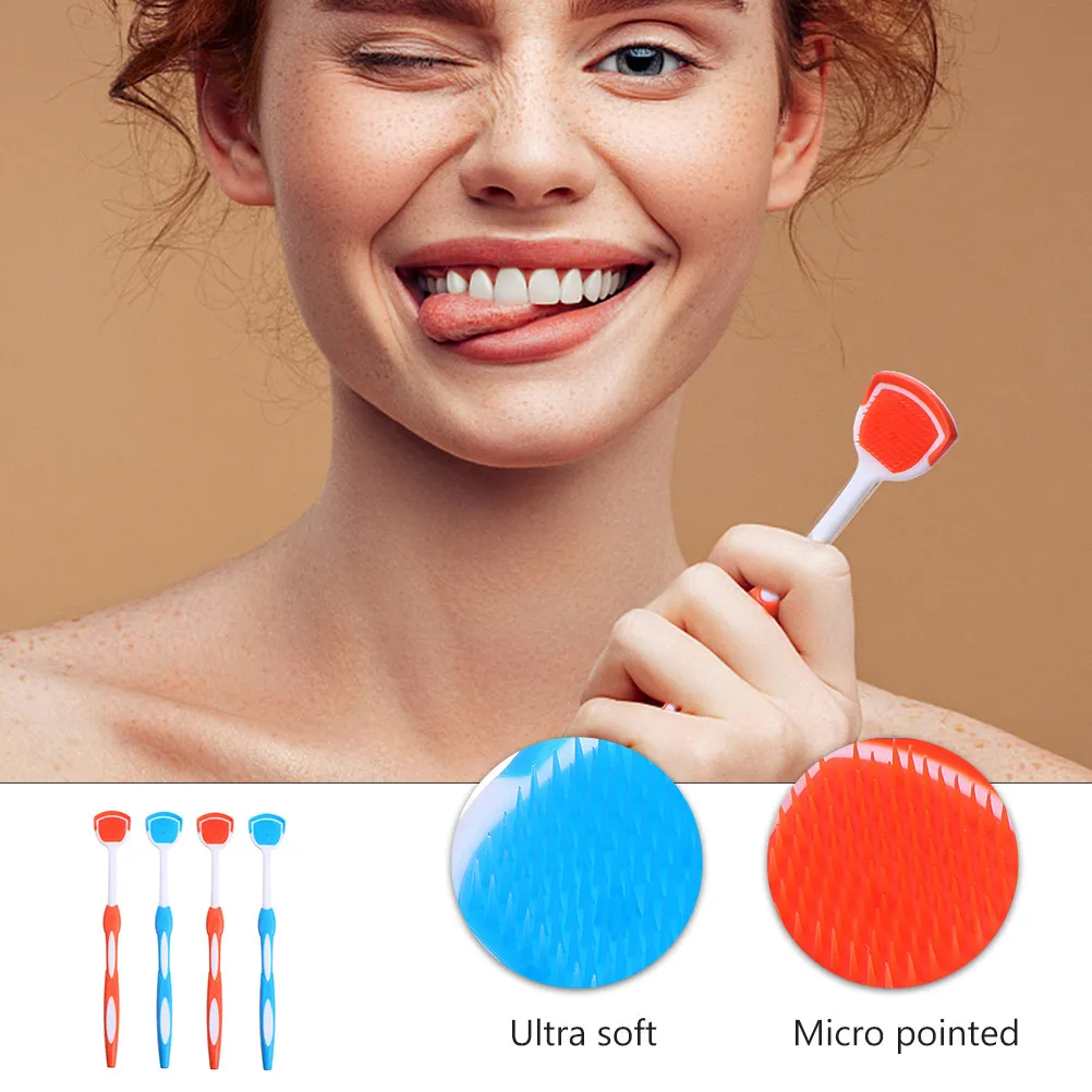 

Набор из 4 многоразовых щеток для чистки языка с мягкой щетиной и скребком для ежедневного ухода за полостью рта и свежим дыханием