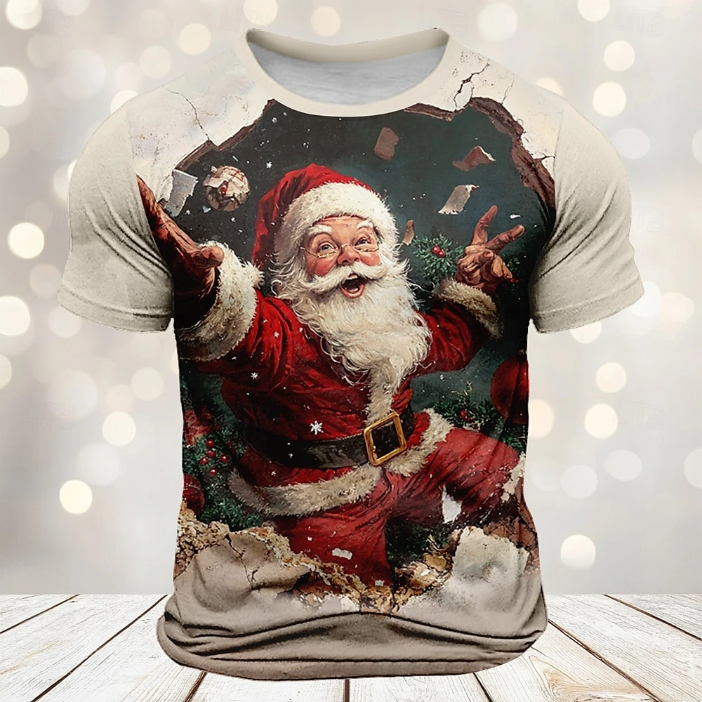 

Cartoon Santa Claus Printed Men's T-shirt Summer Leisure Fashion O-neck Short Sleeve Street Hip Hop Christmas Party Men Clothing