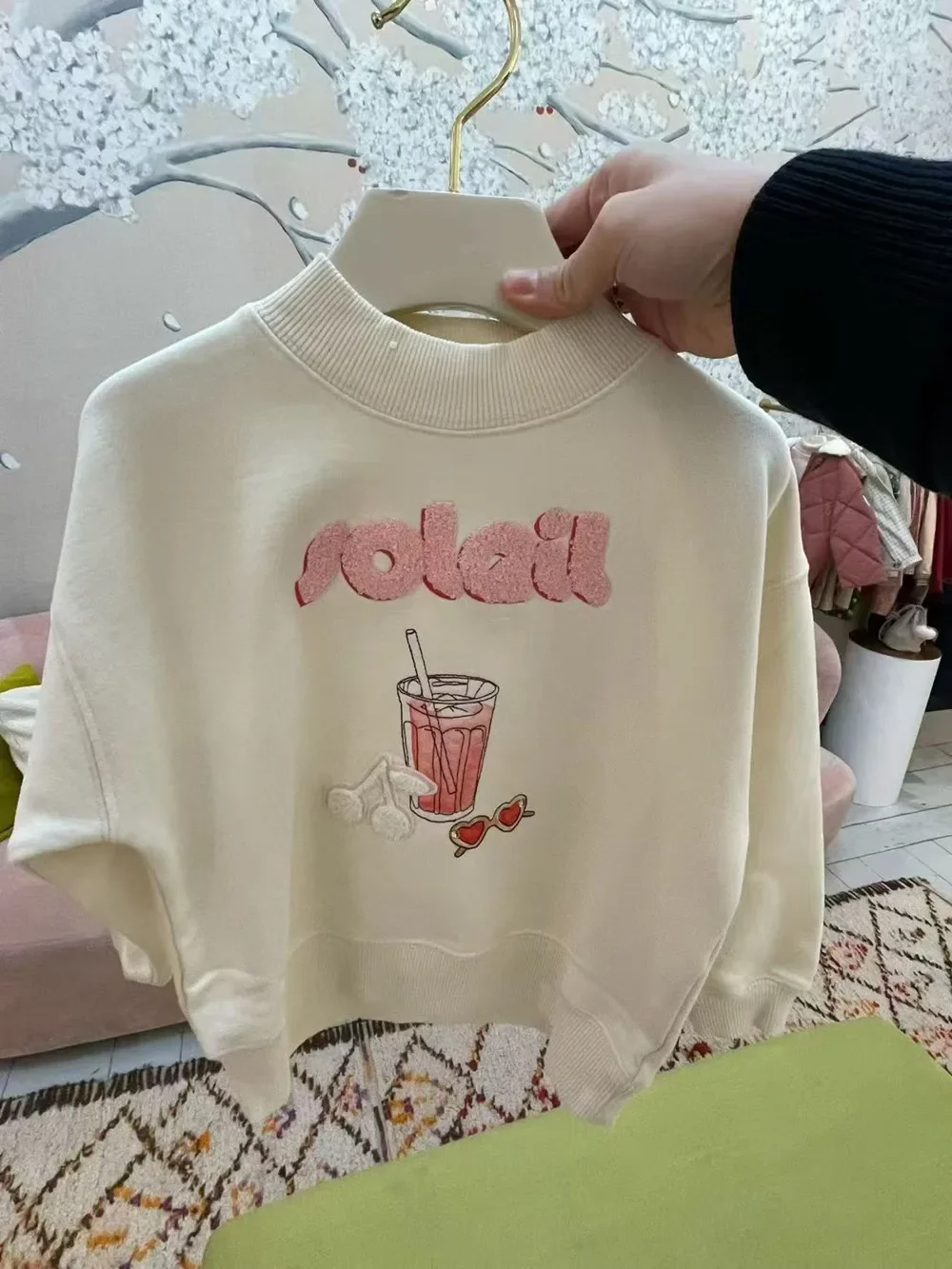 Autumn clothes Children's Clothing Sweatshirt boys and girls French style white embroidered hoodie Sweet pullover top kids