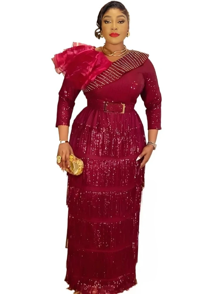 

Африканские вечерние платья больших размеров для женщин, новинка 2023 года, Дашики, свадебное вечернее платье с кисточками и блестками, элегантное мусульманское платье макси в Турции