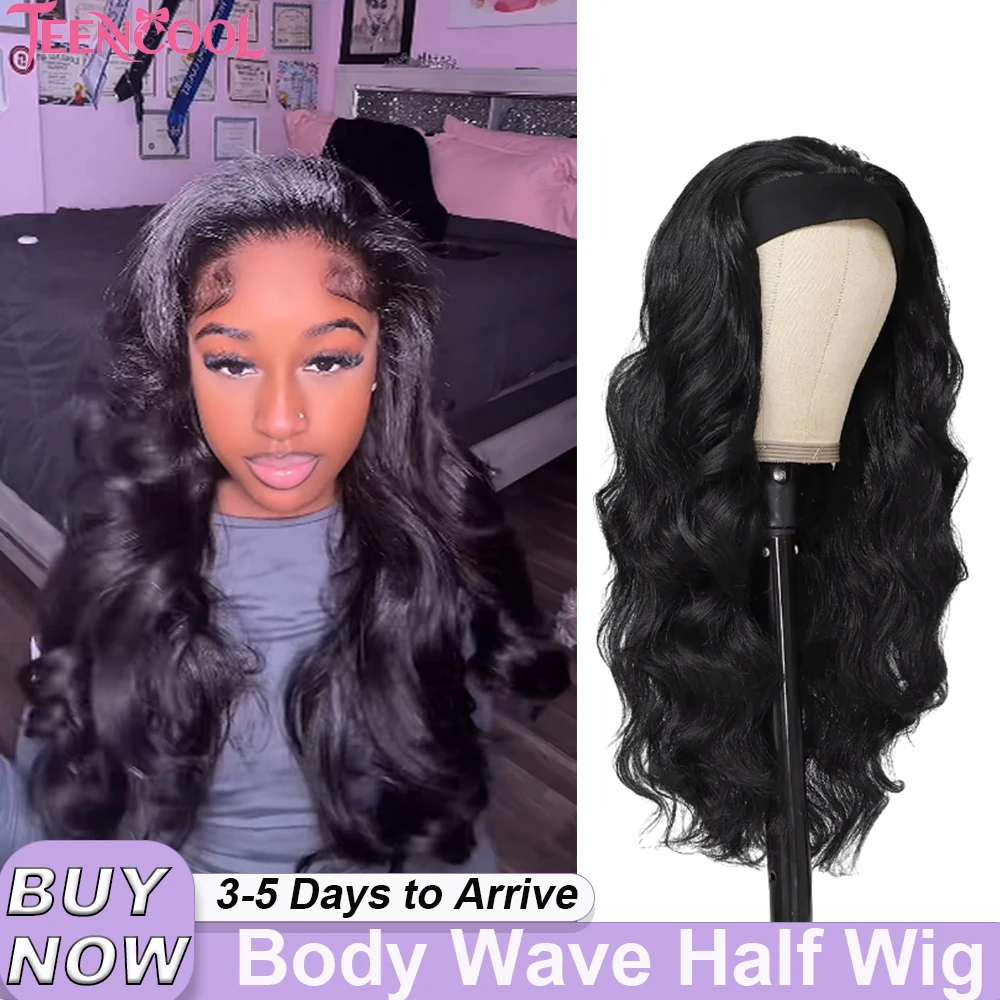 

180% Half Wigs Body Wave Half Head Band Wig Human Hair Multi Parting Upgrade 3 in 1 Drawstring Seamless Clip Ins Flip Half Wig 16 Inch Brazilian Curly Half Wig