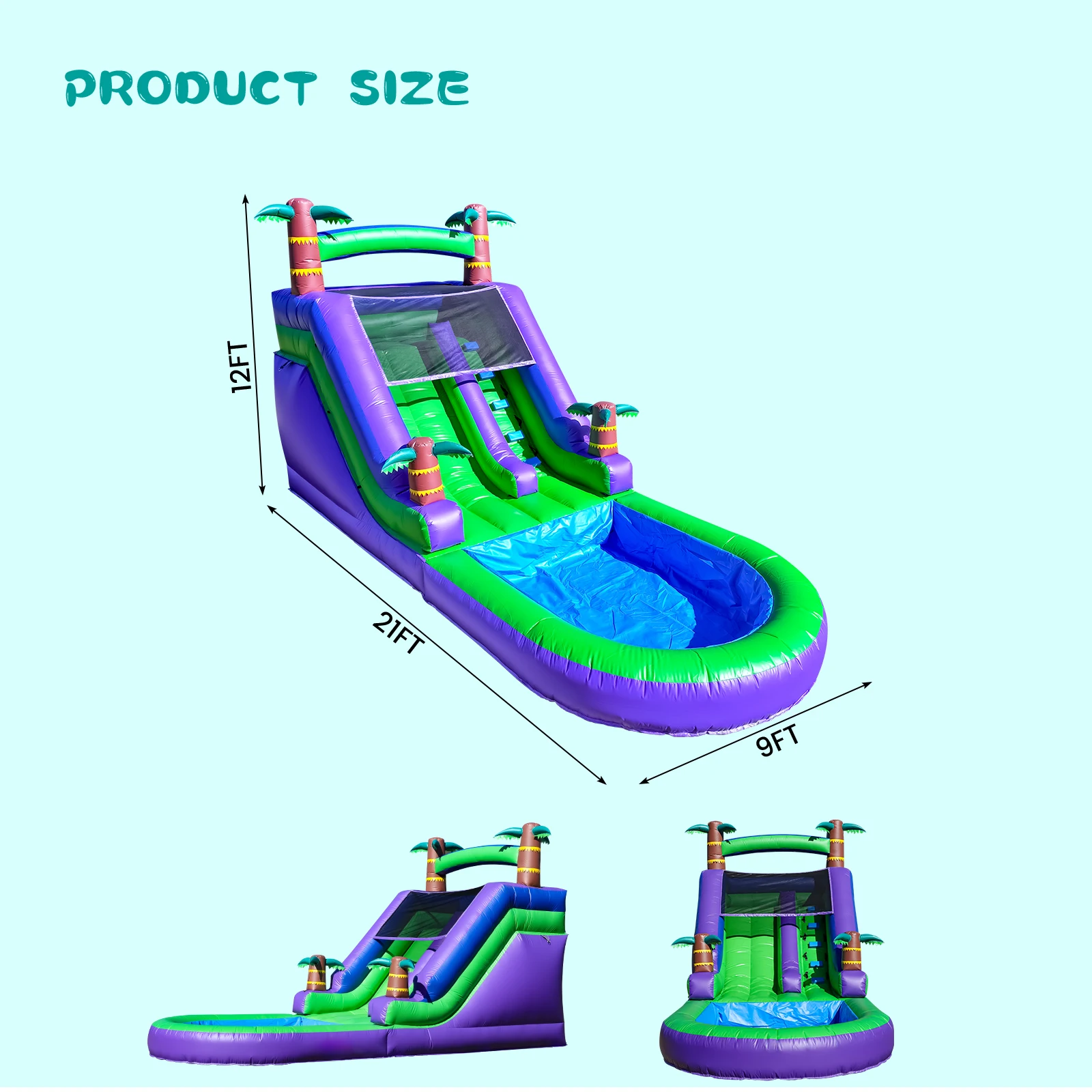 Aire de jeux pour enfants toboggan gonflable, maison de rebond commerciale avec toboggan aquatique en PVC et souffleur d'air de 1100 W 21 pieds/6,4 M