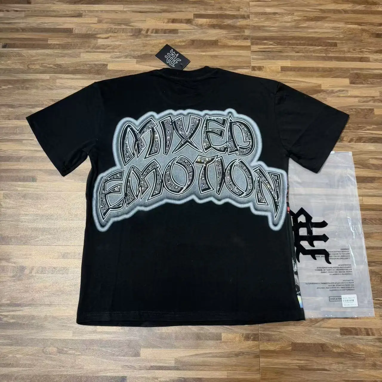 Mixed Emotion Rock Angel Print T-Shirt Loose Fit Pure Cotton Short Sleeve with Rhinestones Street Style Citywalk Casual Tee