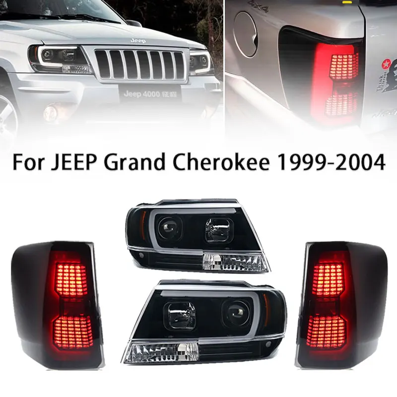 Headlight With RearTaillight For JEEP Grand Cherokee LED Headlight 1999-2004 Headlights DRL Turn Signal High Beam Projector