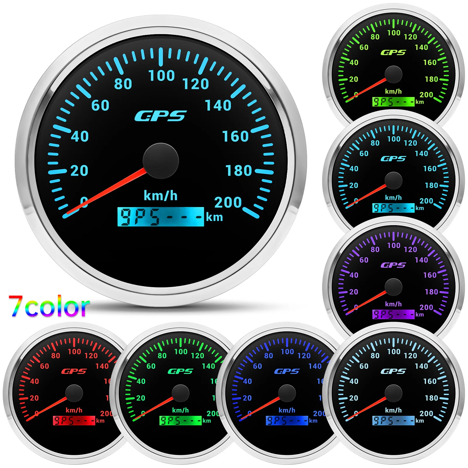 Custom 7 Color LED Universal 110MM GPS Speedometer Gauge 60/80/120/200KMH 80MPH Speed Gauge Meter For Motorcycle Marine Boat Car