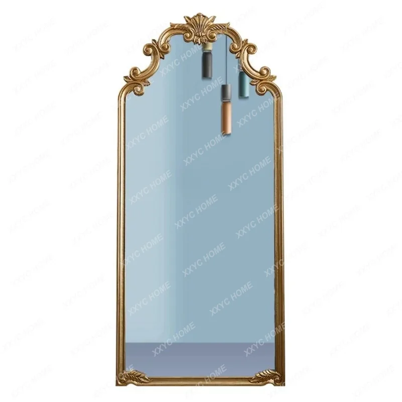 L retro full-length mirror court style solid wood carving flower floor mirror home, bedroom wall-mounted fitting mirror