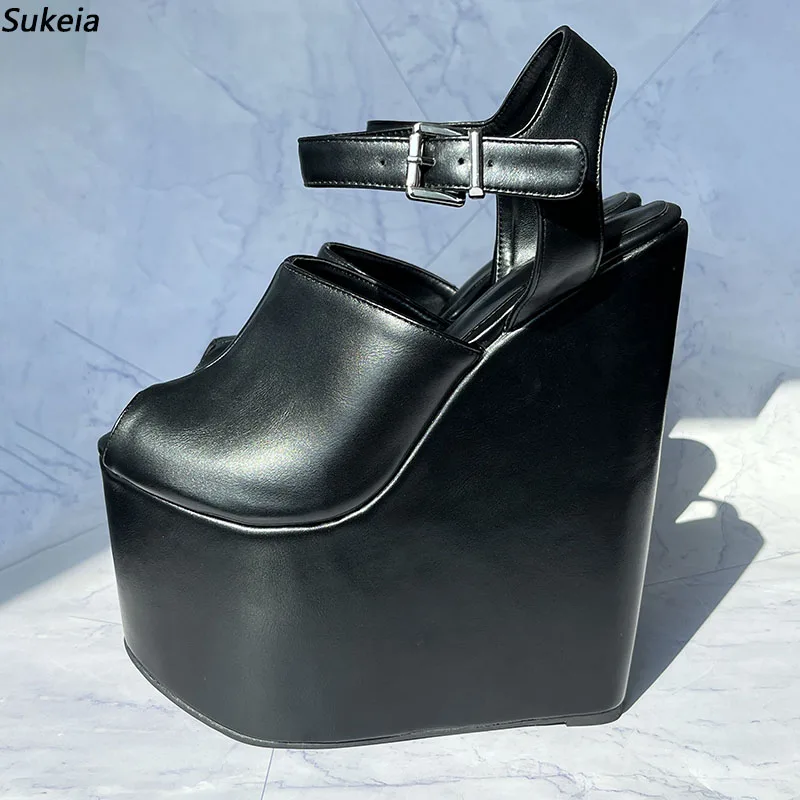 

Sukeia Real Photos, женские летние босоножки на платформе, элегантные черные клубные туфли на танкетке с открытым носком, женские размеры США, большие размеры 5-15