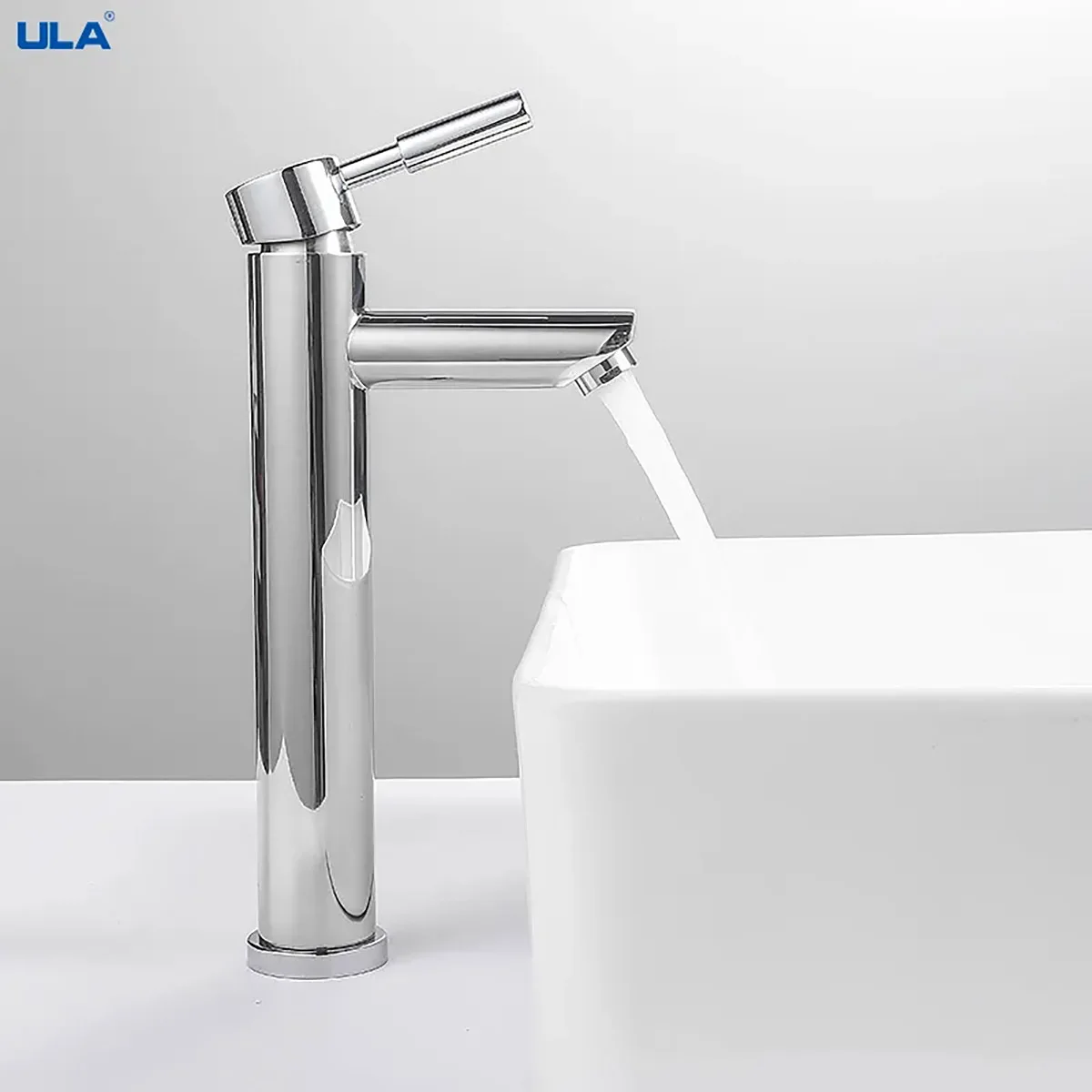 Bathroom Basin Faucet Stainless Steel Tall Single Handle Mixer Tap Hot Cold Water for Countertop Vessel Sink Washroom