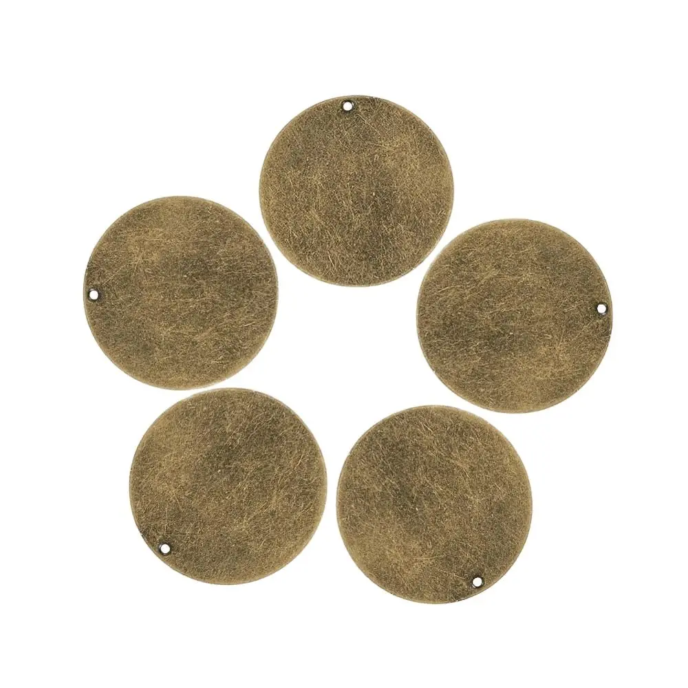 5pcs Blank Tag Pendants Brass Charms for Necklace Jewelry DIY Making Flat Round Antique Bronze 34x0.5mm