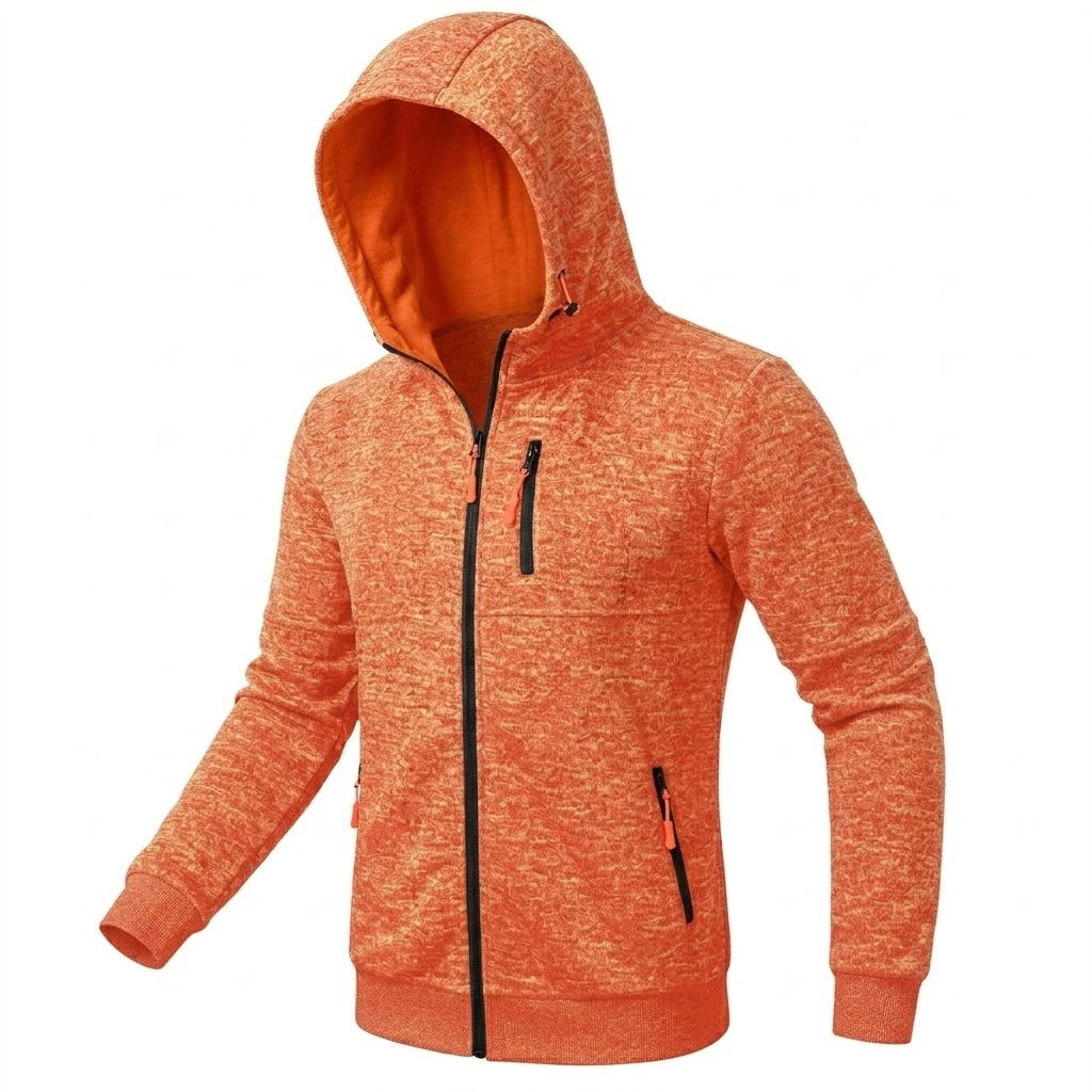 Herren Outdoor Zip Hoodie Lässiger Fleece-Sweatshirt Langarm Winter Warme Strickjacke Mantel mit Mehreren Reißverschlusstaschen Oberbekleidung – Detail 15