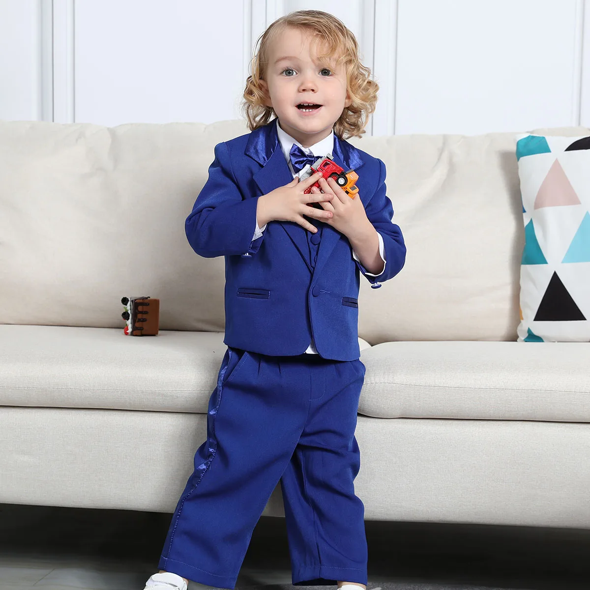 Baby Boy Suit Set Wedding Infant Formal Outfit Toddler Ring Bearer Tuxedo Children Birthday Ceremony Performance Costume 4PCS