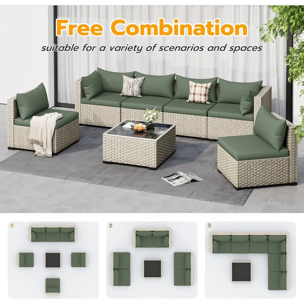 

"7-Piece Outdoor Patio Set - PE Wicker Sectional Sofa with Tea Table, Garden Conversation Furniture"