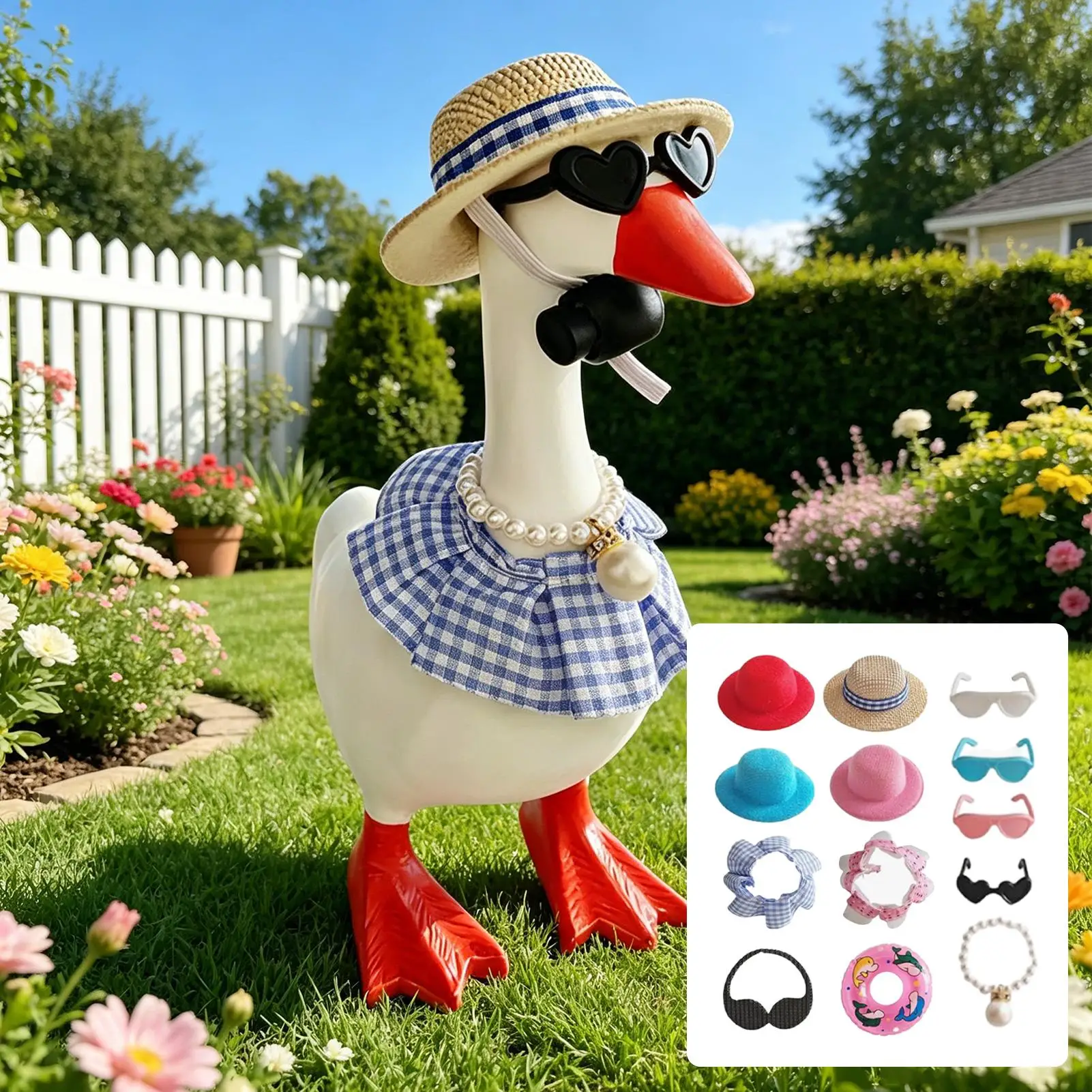 Summer Desk Goose Outfit Animal Statue Necklace Small Goose Outfits For Table Figurine Home Living Room Bedroom Office