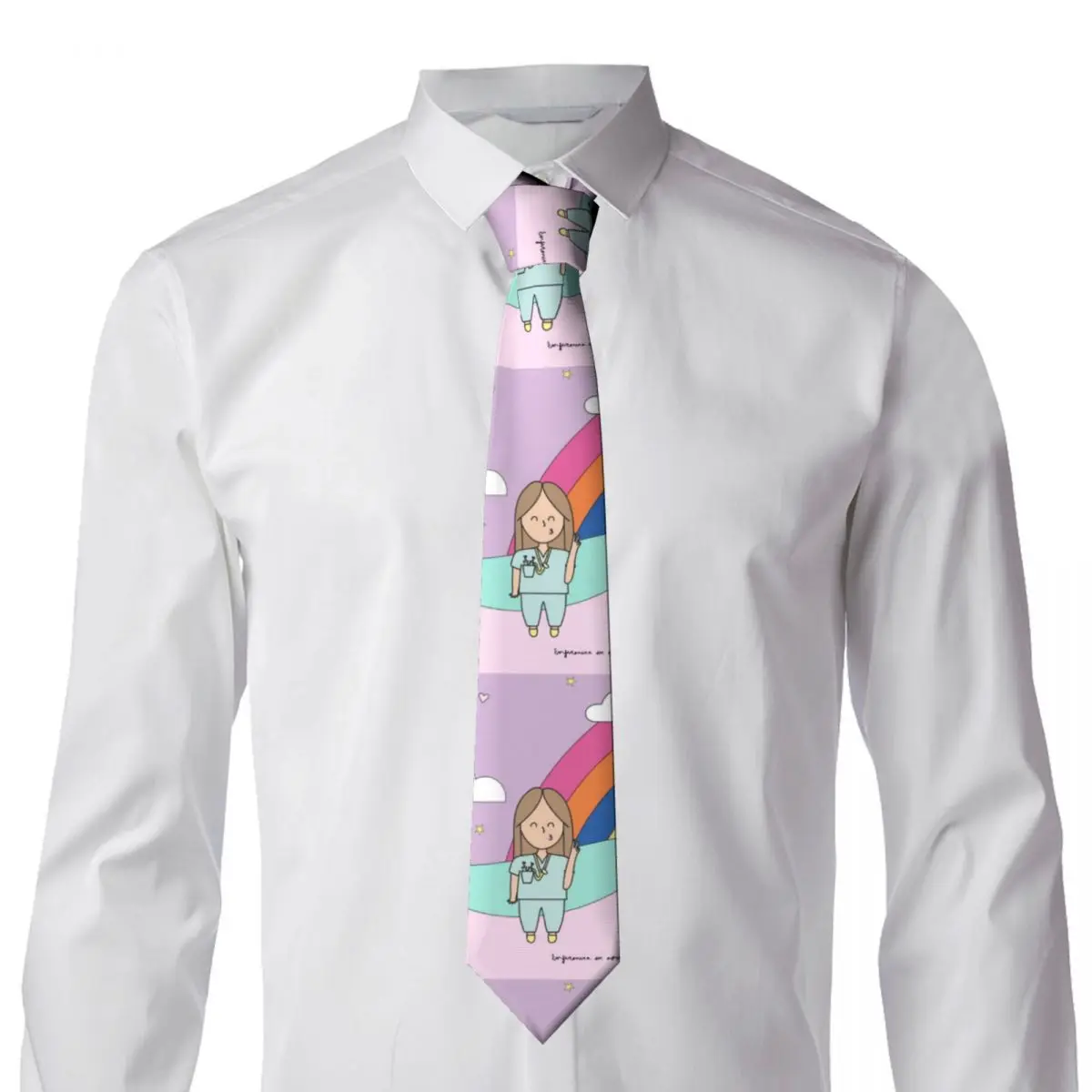 Cartoon Doctor Nurse Printed Neckties Men Personalized Silk Neck Ties for Business