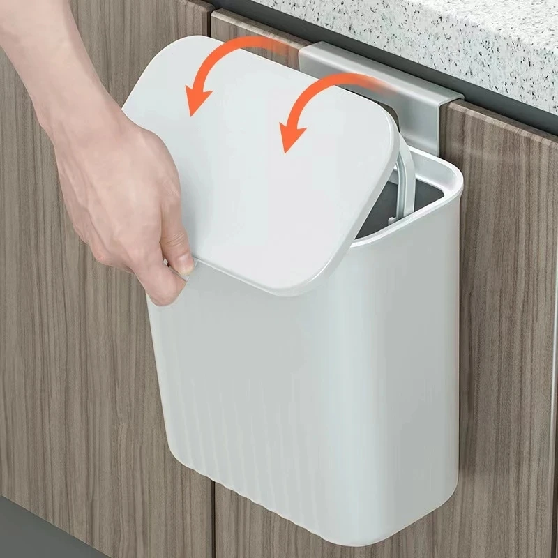 

C2 Hanging Trash Can With Lid Large Capacity Kitchen Recycling Garbage Basket Cabinet Door Bathroom Wall Mounted Trash Bin Box