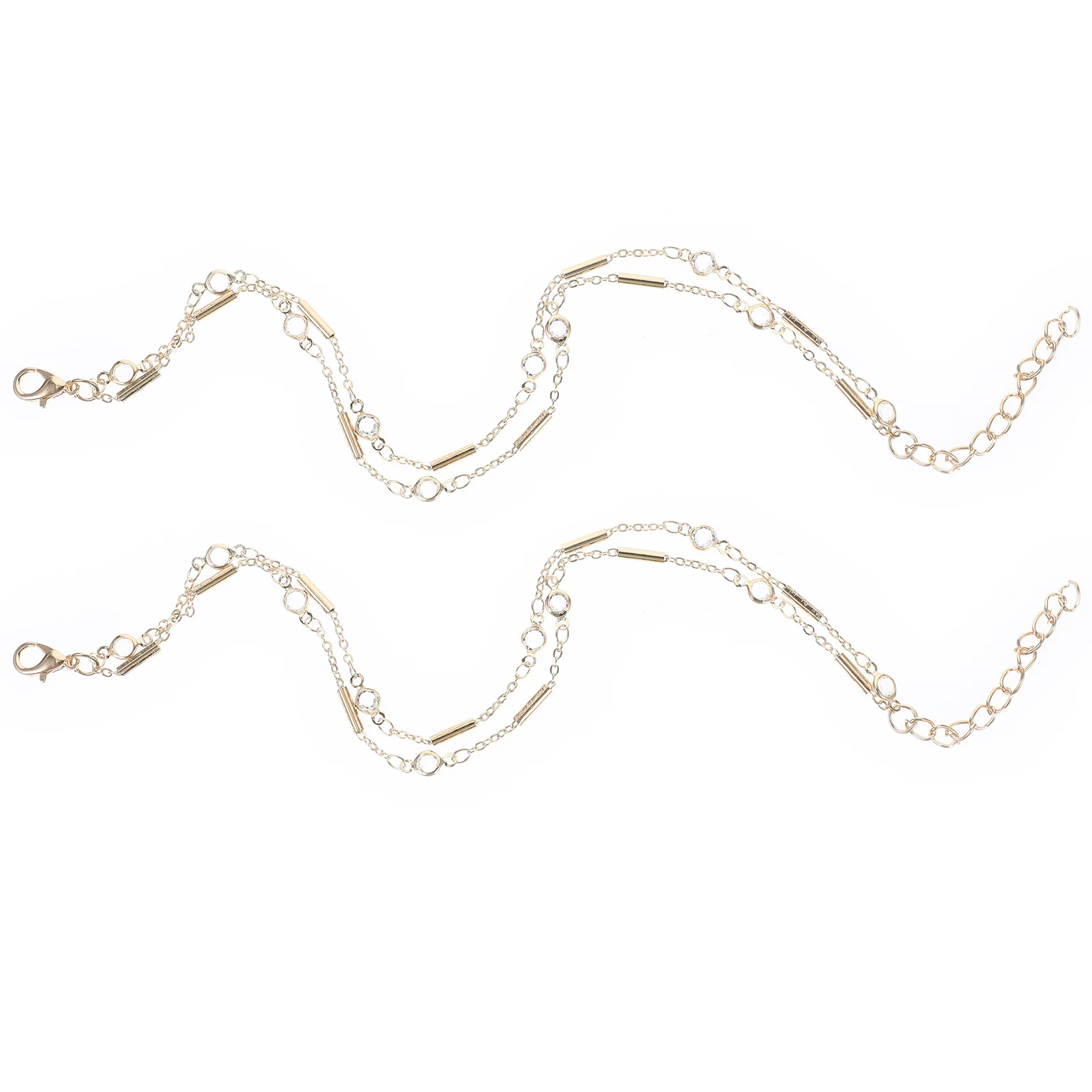 

2Pcs Metal Anklets Double Layered Adjustable Women Anklet Bracelets Summer Beach Style Gold Anklet for Womens Anklets for Women