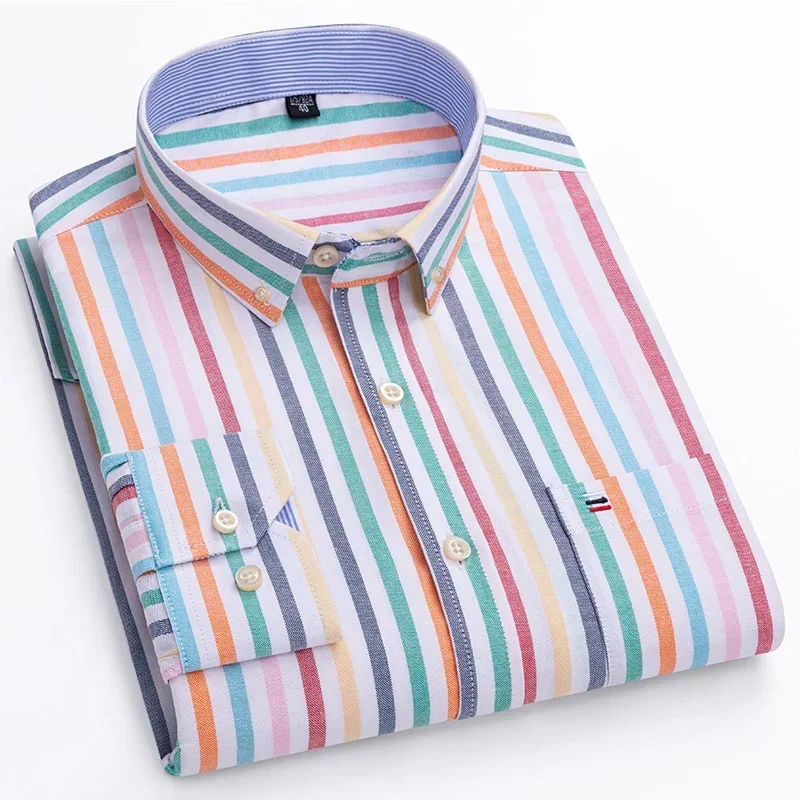 

7XL 6XL 100% Pure Cotton Oxford Shirts for Men Long Sleeve Plaid Shirt Striped Casual Business Men's Designer Comfortable Shirt